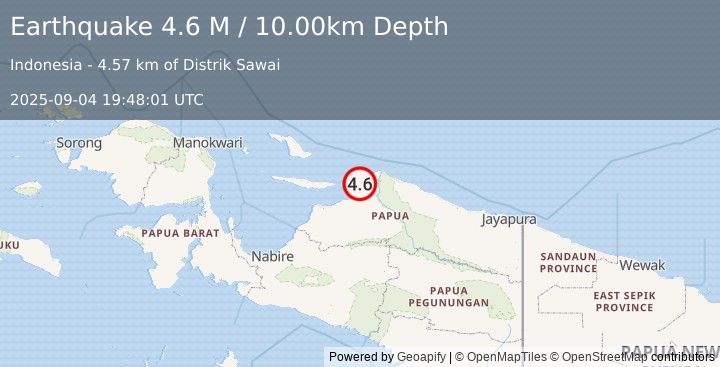 Earthquake Near North Coast of West Papua (4.6 M) (2025-09-04 19:48:01 UTC)