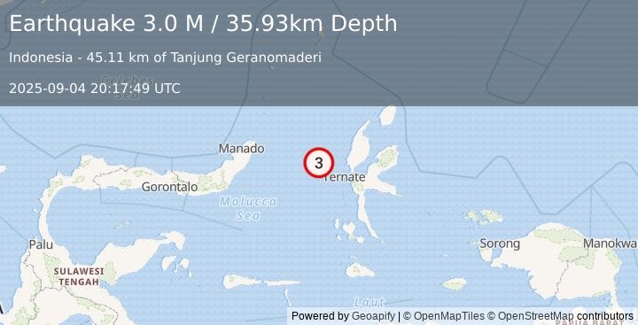 Earthquake Northern Molucca Sea (3.0 M) (2025-09-04 20:17:49 UTC)