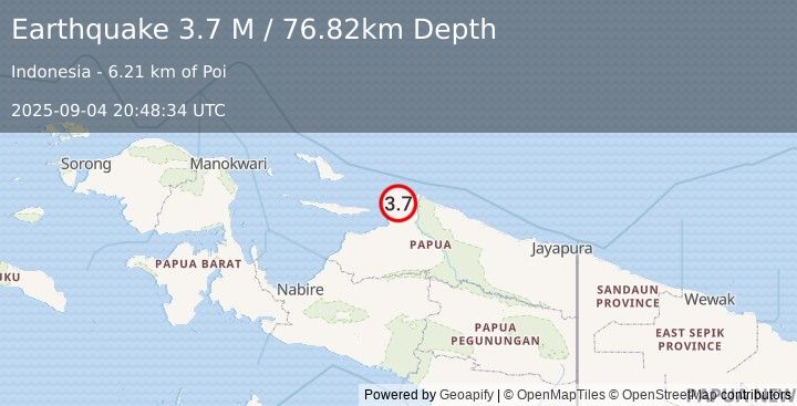 Earthquake Near North Coast of West Papua (3.7 M) (2025-09-04 20:48:34 UTC)