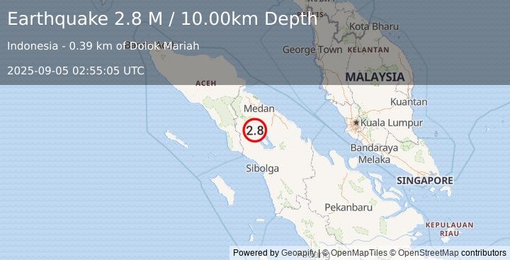 Earthquake Northern Sumatra, Indonesia (2.8 M) (2025-09-05 02:55:05 UTC)