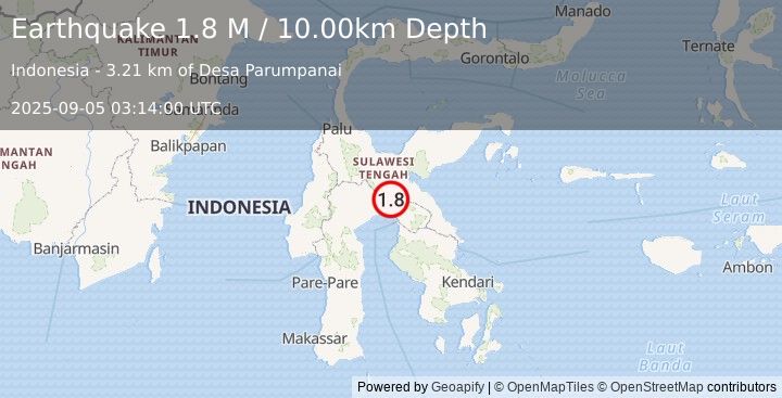 Earthquake Sulawesi, Indonesia (1.8 M) (2025-09-05 03:14:00 UTC)