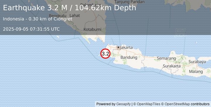 Earthquake Sunda Strait, Indonesia (3.2 M) (2025-09-05 07:31:55 UTC)