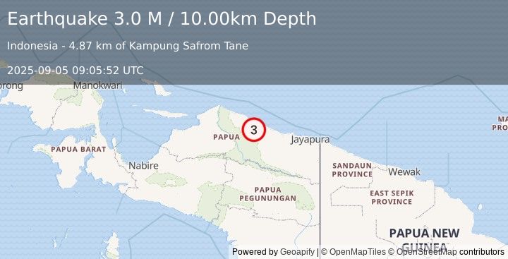 Earthquake West Papua, Indonesia (3.0 M) (2025-09-05 09:05:52 UTC)
