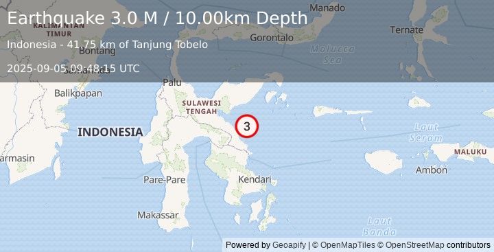 Earthquake Sulawesi, Indonesia (3.0 M) (2025-09-05 09:48:15 UTC)