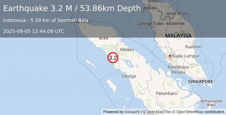 Earthquake Northern Sumatra, Indonesia (3.2 M) (2025-09-05 12:44:09 UTC)