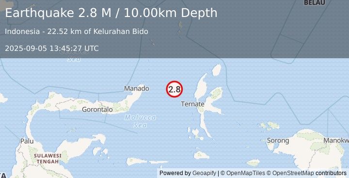 Earthquake Northern Molucca Sea (2.8 M) (2025-09-05 13:45:27 UTC)