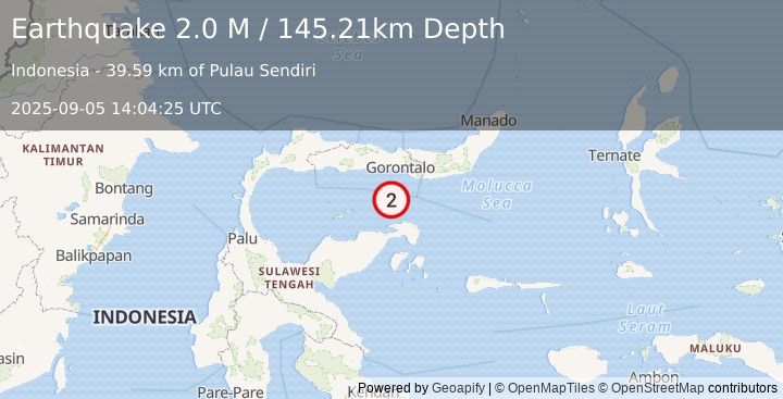 Earthquake Minahassa Peninsula, Sulawesi (2.0 M) (2025-09-05 14:04:25 UTC)