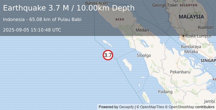 Earthquake Off West Coast of Northern Sumatra (3.7 M) (2025-09-05 15:10:48 UTC)