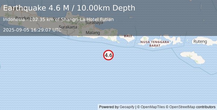Earthquake South of Java, Indonesia (4.8 M) (2025-09-05 16:29:06 UTC)