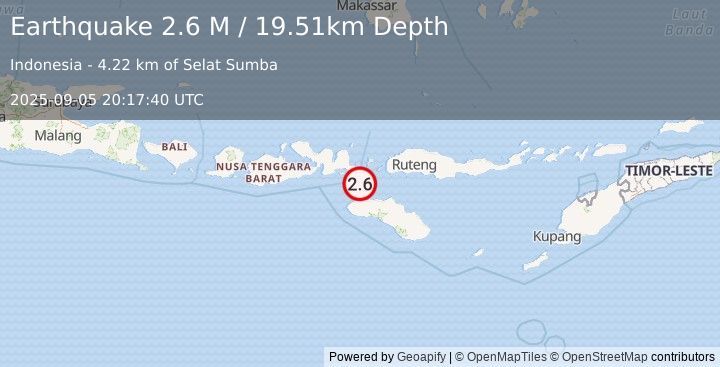 Earthquake Sumba Region, Indonesia (2.6 M) (2025-09-05 20:17:40 UTC)