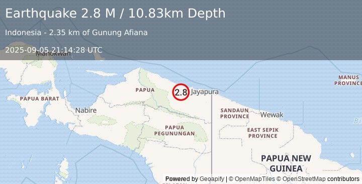 Earthquake Near North Coast of West Papua (2.8 M) (2025-09-05 21:14:28 UTC)