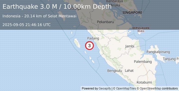 Earthquake Southern Sumatra, Indonesia (3.0 M) (2025-09-05 21:46:16 UTC)