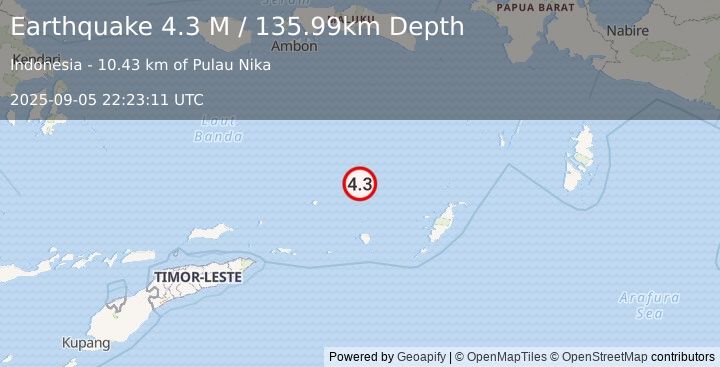 Earthquake Banda Sea (4.2 M) (2025-09-05 22:23:12 UTC)