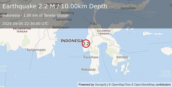 Earthquake Sulawesi, Indonesia (2.2 M) (2025-09-05 22:30:00 UTC)