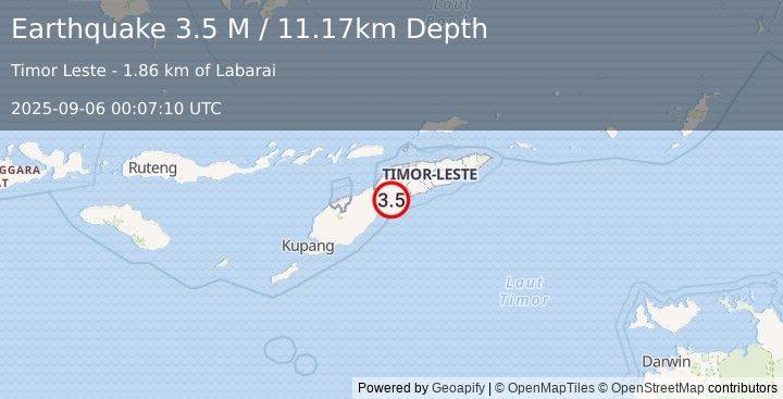Earthquake Timor Region (3.5 M) (2025-09-06 00:07:10 UTC)