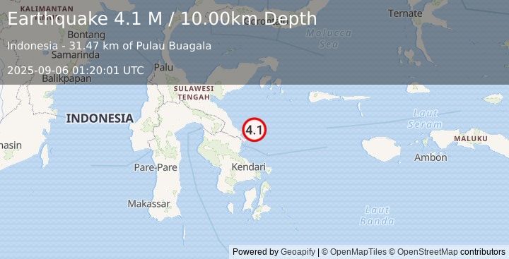 Earthquake Sulawesi, Indonesia (4.1 M) (2025-09-06 01:20:01 UTC)