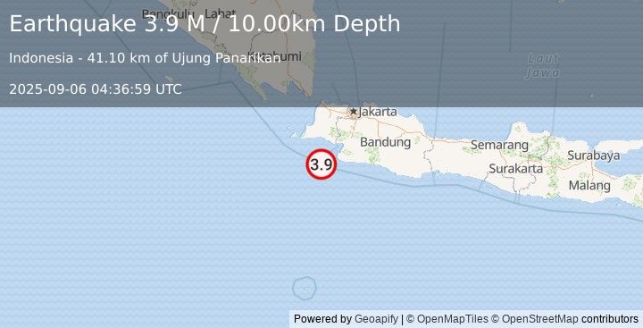Earthquake Java, Indonesia (3.9 M) (2025-09-06 04:36:59 UTC)