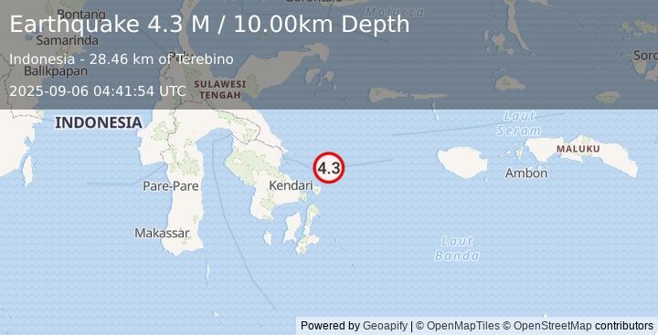 Earthquake Sulawesi, Indonesia (4.3 M) (2025-09-06 04:41:55 UTC)