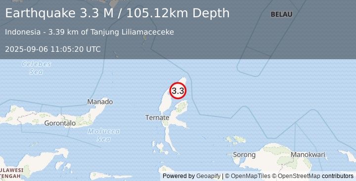 Earthquake Halmahera, Indonesia (3.3 M) (2025-09-06 11:05:20 UTC)