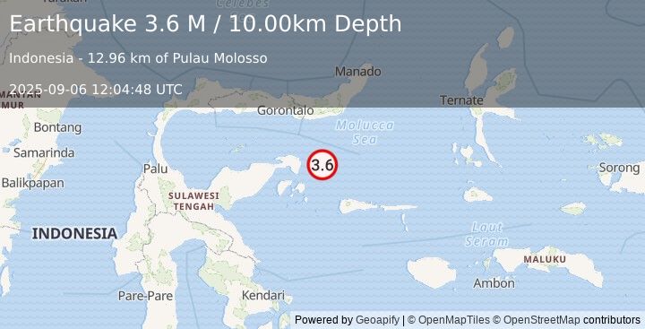 Earthquake Minahassa Peninsula, Sulawesi (3.6 M) (2025-09-06 12:04:48 UTC)
