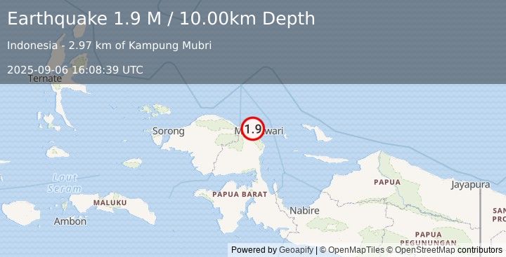 Earthquake West Papua Region, Indonesia (1.9 M) (2025-09-06 16:08:39 UTC)