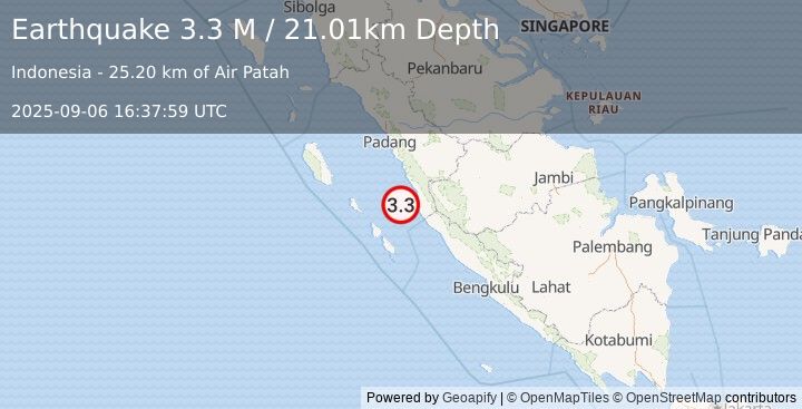 Earthquake Southern Sumatra, Indonesia (3.3 M) (2025-09-06 16:37:59 UTC)