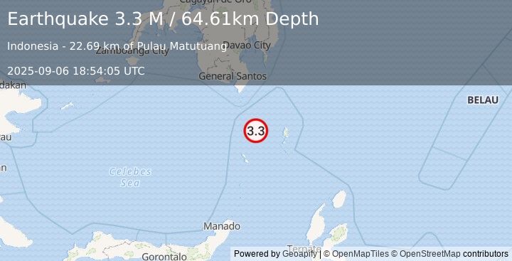 Earthquake Talaud Islands, Indonesia (3.3 M) (2025-09-06 18:54:05 UTC)