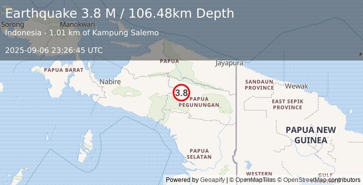 Earthquake West Papua, Indonesia (3.8 M) (2025-09-06 23:26:45 UTC)