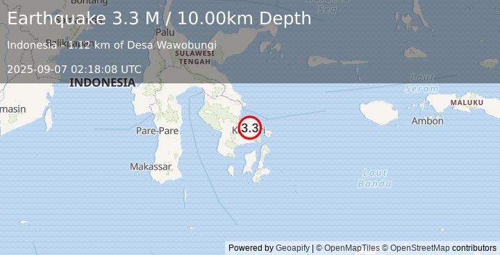 Earthquake Sulawesi, Indonesia (3.3 M) (2025-09-07 02:18:08 UTC)