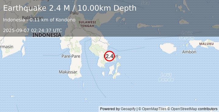 Earthquake Sulawesi, Indonesia (2.4 M) (2025-09-07 02:24:37 UTC)