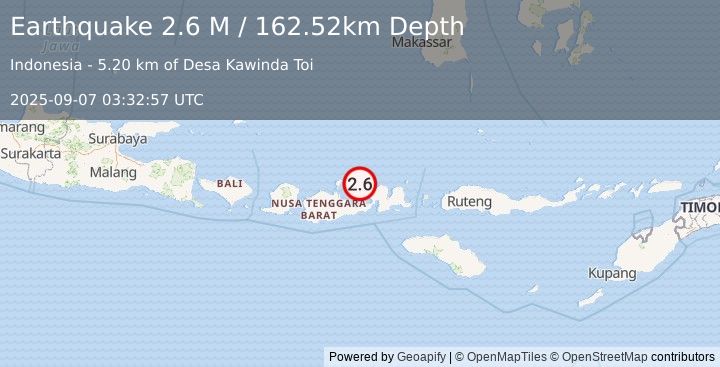 Earthquake Sumbawa Region, Indonesia (2.6 M) (2025-09-07 03:32:57 UTC)