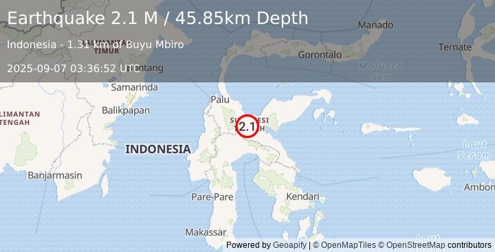 Earthquake Sulawesi, Indonesia (2.1 M) (2025-09-07 03:36:52 UTC)