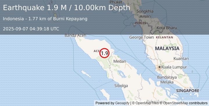 Earthquake Northern Sumatra, Indonesia (1.9 M) (2025-09-07 04:39:18 UTC)