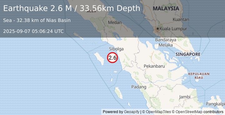 Earthquake Northern Sumatra, Indonesia (2.6 M) (2025-09-07 05:06:24 UTC)