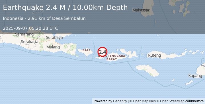 Earthquake Sumbawa Region, Indonesia (2.4 M) (2025-09-07 05:20:28 UTC)