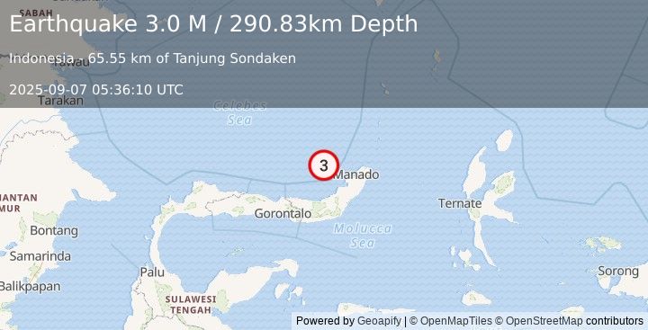 Earthquake Minahassa Peninsula, Sulawesi (3.0 M) (2025-09-07 05:36:10 UTC)