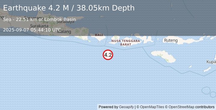 Earthquake South of Bali, Indonesia (4.2 M) (2025-09-07 05:44:10 UTC)