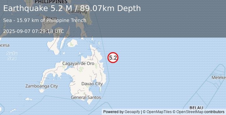 Earthquake Philippine Islands Region (5.3 M) (2025-09-07 07:29:14 UTC)