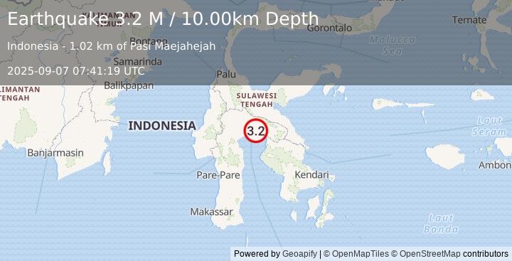 Earthquake Sulawesi, Indonesia (3.2 M) (2025-09-07 07:41:19 UTC)