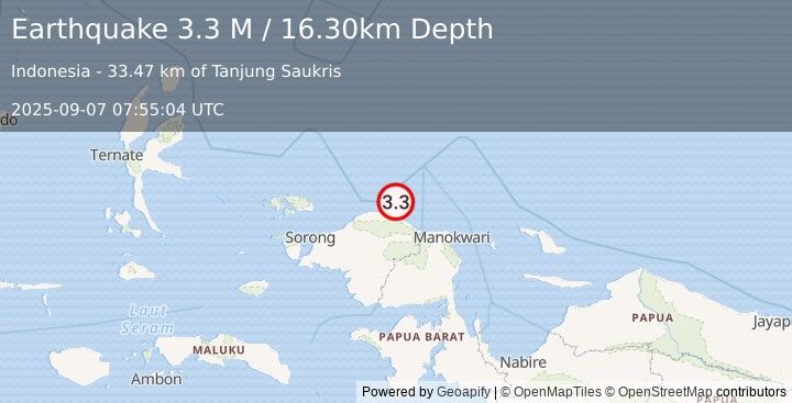 Earthquake West Papua Region, Indonesia (3.3 M) (2025-09-07 07:55:04 UTC)