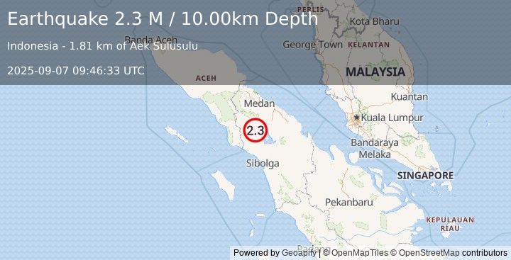Earthquake Northern Sumatra, Indonesia (2.3 M) (2025-09-07 09:46:33 UTC)