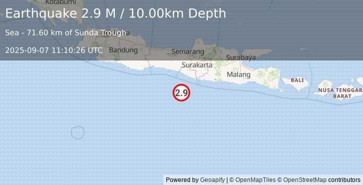 Earthquake Java, Indonesia (2.9 M) (2025-09-07 11:10:26 UTC)
