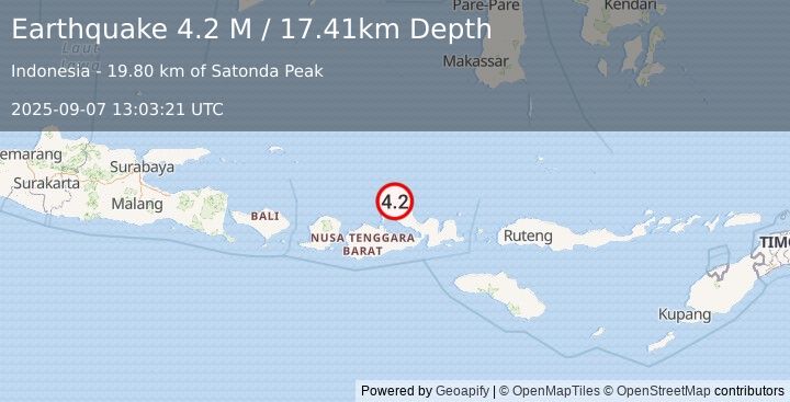 Earthquake Bali Sea (4.2 M) (2025-09-07 13:03:20 UTC)