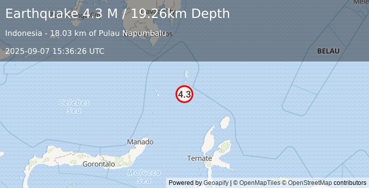 Earthquake Talaud Islands, Indonesia (4.3 M) (2025-09-07 15:36:26 UTC)
