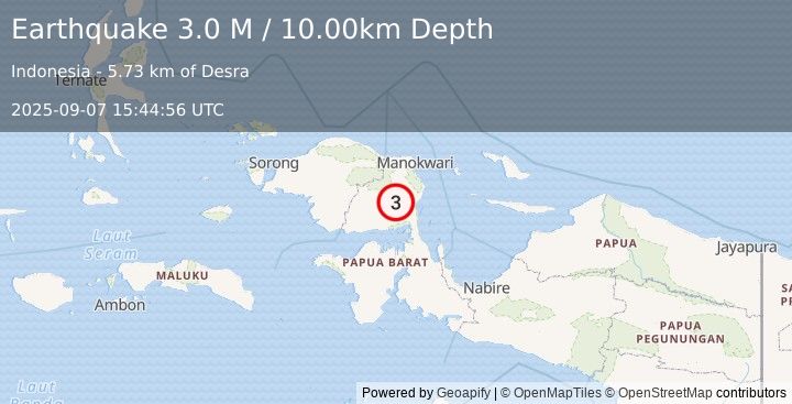 Earthquake West Papua Region, Indonesia (3.0 M) (2025-09-07 15:44:56 UTC)