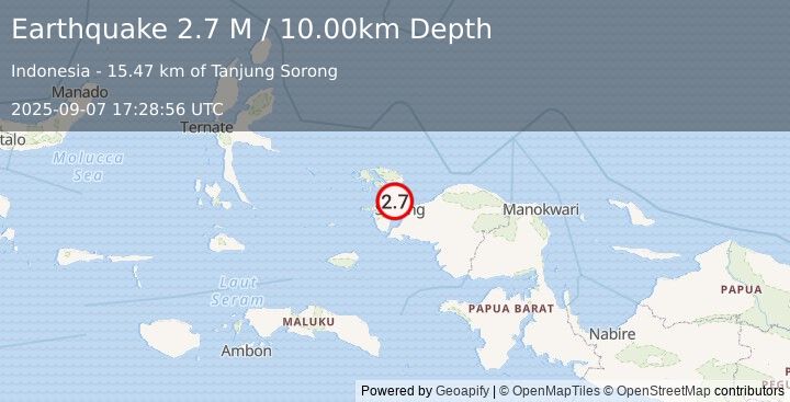 Earthquake West Papua Region, Indonesia (2.7 M) (2025-09-07 17:28:56 UTC)