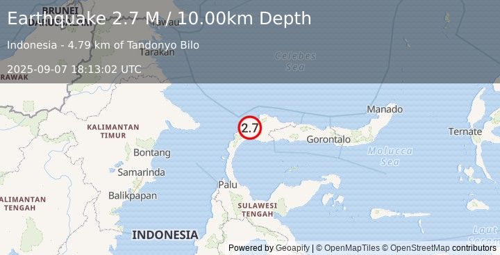 Earthquake Minahassa Peninsula, Sulawesi (2.7 M) (2025-09-07 18:13:02 UTC)