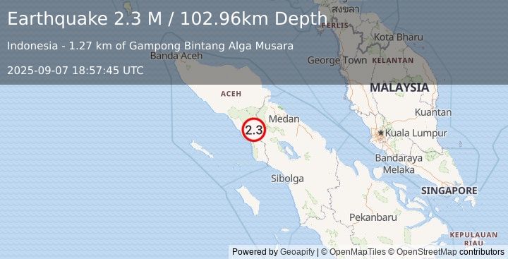 Earthquake Northern Sumatra, Indonesia (2.3 M) (2025-09-07 18:57:45 UTC)