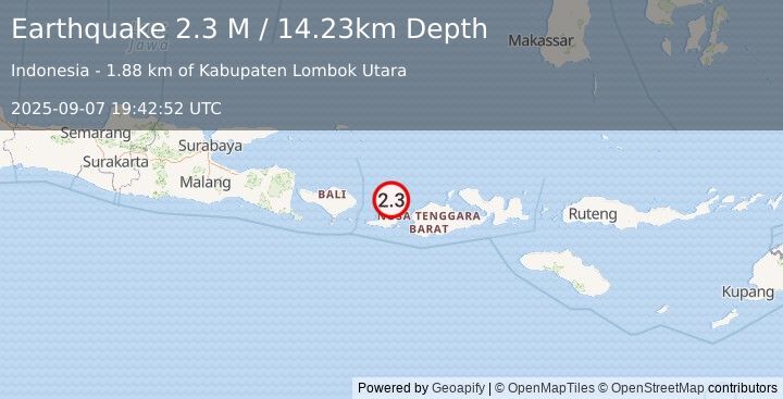 Earthquake Sumbawa Region, Indonesia (2.3 M) (2025-09-07 19:42:52 UTC)