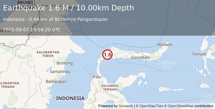 Earthquake Minahassa Peninsula, Sulawesi (1.6 M) (2025-09-07 19:58:20 UTC)